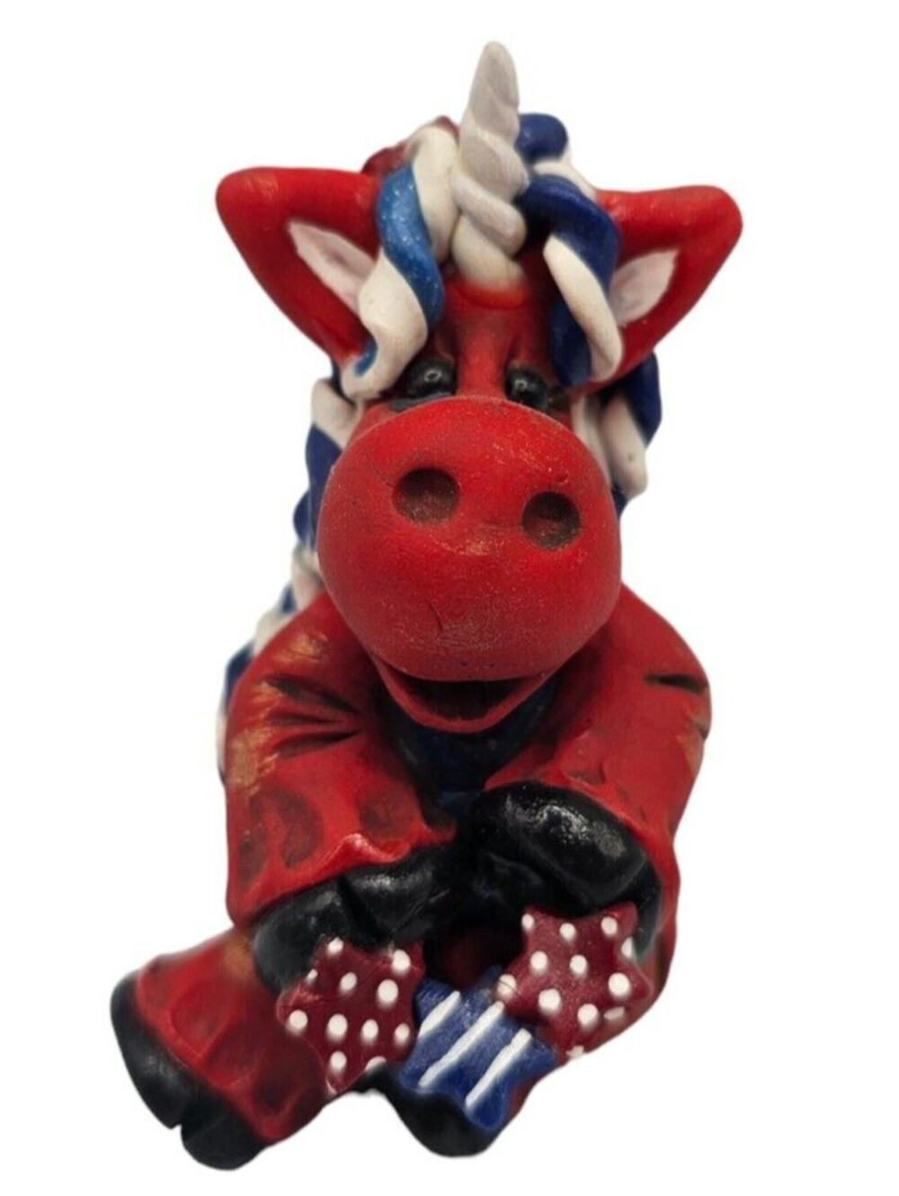Custom OOAK Clay Unicorn Figurine Signed Whimsical Independence Day 4th of July